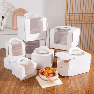 XJH 3 4 6 8 Inch White Portable Handle Mousse Cake Paper Packaging Box with Window Birthday Party Gift Pastry Cake Box