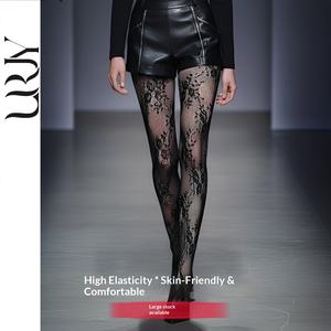 Collants <span class=keywords><strong>haut</strong></span> <span class=keywords><strong>de</strong></span> <span class=keywords><strong>gamme</strong></span> pour femme, en <span class=keywords><strong>nylon</strong></span>, à motif floral en dentelle, maille résille, tissage jacquard, sans couture, fins, effet sculptant - Product Image 2