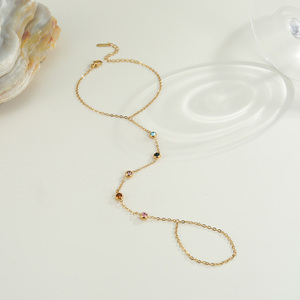 2026 Trending Waterproof Colorful CZ Inlaid Stainless Steel <strong>Interlinked</strong> Finger Bracelet - Product Image 5