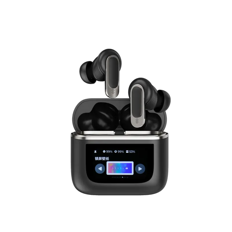 Penyuara telinga tanpa kabel, headphone ENC kualitas panggilan tinggi, layar sentuh lcd V8, BT 2024, penyuara telinga nirkabel, peredam kebisingan, 5.3