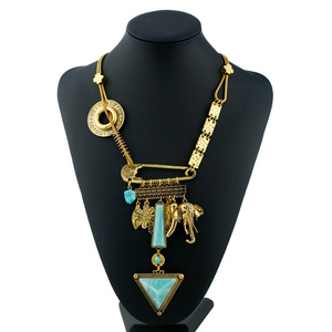 Kaimei Nieuwe Aankomst Mode Sieraden <span class=keywords><strong>Retro</strong></span> Bohemien Natuurlijke Turquoise Stenen Ketting <span class=keywords><strong>Retro</strong></span> Splitsen Geometrische Edelsteen Ketting - Product Image 2