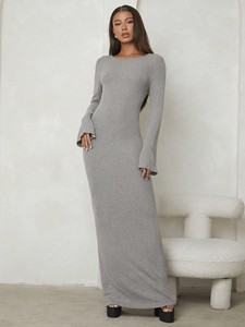 <span class=keywords><strong>Abito</strong></span> Lungo da Donna <span class=keywords><strong>in</strong></span> <span class=keywords><strong>Maglia</strong></span> a Maniche Lunghe, Vestito con Orlo a Campana Senza Cintura - Product Image 5