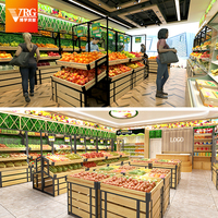 Professioneel 3-laags fruitrek van staal en hout - Enkelzijdige supermarkt-displaystandaard voor groenten en fruit