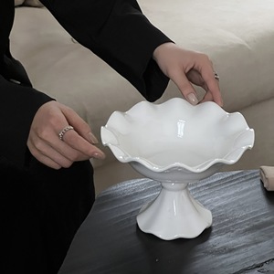 Wholesale New French Wave Skirt High Foot Bowl High-Appearance Level Ceramic Candy Tray Artistic Living Room <b>Dinnerware</b> <b>Sets</b> - Product Image 3