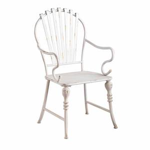 Retro Wrought Iron Garden <b>Chair</b> With Backrest Outdoor Leisure <b>Chair</b> For <b>Balcony</b> And Patio Use White Distressed Finish - Product Image 1