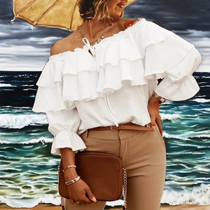 Blusa de Gasa Casual para Mujer, Estilo Dulce, Holgada, de Manga Larga, Sin Tirantes, Transpirable, para Verano - Product Image 3