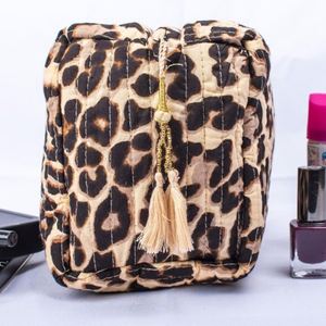 Durable Eco-Friendly Leopard Print Custom Travel Quilted Cotton Cosmetic Bags Makeup for Organizer Tassel Zipper <b>Storage</b> - Product Image 5