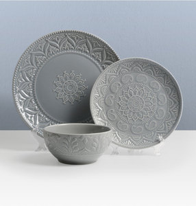 Đĩa Ăn Tối Bằng Gốm Sọc Trắng Và Đen Sang Trọng Đĩa Gốm Tùy Chỉnh Dập Nổi Bộ Đồ Ăn Bằng Gốm - Product Image 4