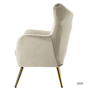 Silla moderna dorada de acero inoxidable, sillón de terciopelo con respaldo de ala, tapizado con botón, para ocio - Product Image 4
