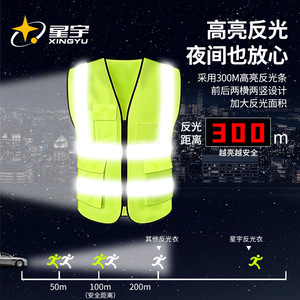 Chaleco de Seguridad Xingyu Amarillo Verde Naranja con Tiras Reflectantes, Múltiples Bolsillos y Logotipo Personalizado para Construcción, Tráfico y Ciclismo - Product Image 5