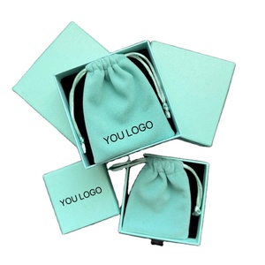 Bolsa de Terciopelo con Cordón Azul y Logotipo Personalizado, Bolsa Protectora para Accesorios Pequeños, con Lazo, para Cosméticos y Joyería - Product Image 1