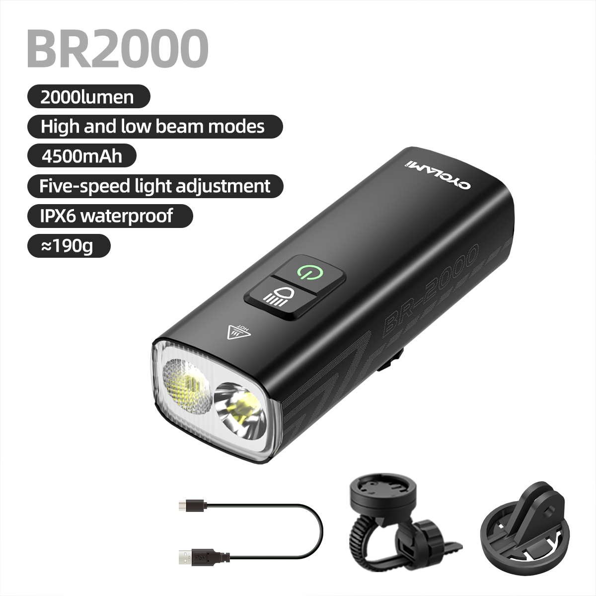 Велосипедная BR-2000 велосипедная лампа, 4800 мАч