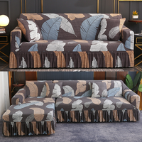 Housse de canapé élastique imprimée en forme de L à trois places Jupe magique géométrique pour le salon Coussin lavable