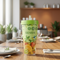 Gobelet jetable en plastique à paroi simple pour thé au citron et thé au lait avec couvercle pour boissons froides, design fileté et rayé