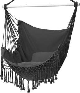 Sedia a Dondolo Portatile <span class=keywords><strong>Sospesa</strong></span> con 2 Cuscini, Barra in Acciaio e Tasca Laterale, Grande Macramè - Product Image 5