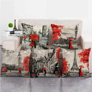 Funda de almohada con estampado de amantes del Big Ben de París, paisaje de ciudad, pintura al óleo, cojines para sala de estar, sofá - Product Image 1