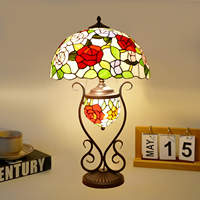 Lampu Meja Besar Bergaya Modern dengan Kaca Patri Motif Bunga Mawar, Kaca Patri Logam untuk Kamar Tidur, Ruang Tamu, Kantor Rumah