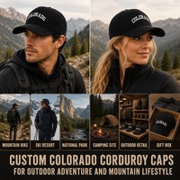 Casquette de baseball en velours côtelé brodée personnalisée Colorado, 6 panneaux, réglable, vintage, pour l'extérieur, vente en gros, OEM, faible MOQ