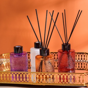Juego creativo de botellas de vidrio en relieve de gama alta para aromaterapia, líquido volátil sin fuego para baño de hotel y hogar al por mayor - Product Image 1