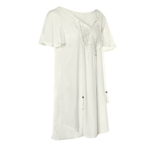 Robe décontractée d'été en viscose tendance, grande taille, unie, avec dentelle, respirante, col en V, mi-longue, coupe ample, pour les <span class=keywords><strong>vacances</strong></span> - Product Image 4