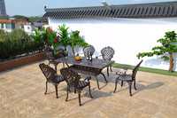Mobilier d'extérieur Table et chaise de jardin rectangulaires en fonte d'aluminium, ensemble restaurant, patio, table basse en métal avec 6 chaises