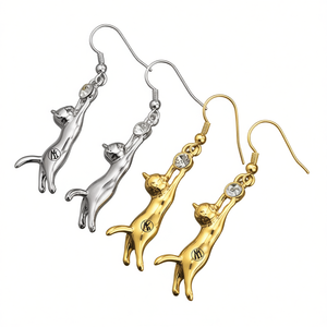 Pendientes colgantes Mk Cat de oro blanco con cristales de imitación para mujer, regalo, joyería de moda, diseño de animal lindo - Product Image 1