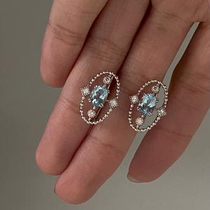 Ensemble de boucles d'oreilles en argent sterling S925 avec diamant bleu vintage, style médiéval du Danube, bijoux de mode de niche - Product Image 4