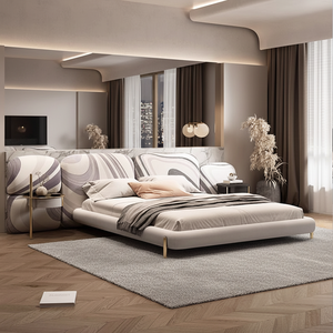 Letto Matrimoniale Minimalista Italiano con Opzioni Multi-misura Origine Guangdong Stile Baxter Letto in Pietra con Rivestimento in Tessuto e Pelle - Product Image 1