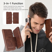 Étui portefeuille multifonctionnel en cuir à fermeture éclair pour iPhone 15 Pro Max 14 Étui à rabat avec porte-cartes
