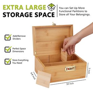 <b>Large</b> Pink Bamboo <b>Box</b> with Combination Lock Smell Proof <b>Box</b> with Detachable Compartment Wooden Tobacco Tools Storage <b>Box</b> - Product Image 5