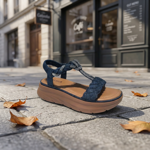 Sandalias de plataforma con correa en T trenzada para mujer, decoración de diamantes de imitación, zapatos de playa de verano con plataforma y sin cordones - Product Image 5