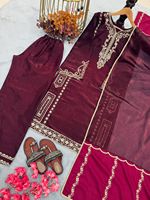 Set atasan, palazzo, dan dupatta sutra cepat kering warna gelap desain tradisional untuk pesta, cocok untuk Diwali dan pernikahan.