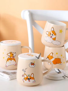 Taza de agua de cerámica Darong, diseño moderno para niños y niñas, taza para leche o café con tapa y cuchara - Product Image 3