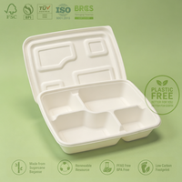 Contenant alimentaire jetable personnalisé en bagasse à 4 compartiments, biodégradable, pour plats à emporter et dîners, vente en gros