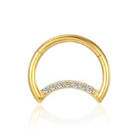 Cincin Titanium F136 Grade Implan CZ Pave Moon Hinged Clicker Segment Ring untuk Tindik Hidung, Telinga, Conch, dan Cartilage