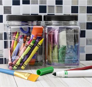Clear Food Grade PET Plastic Square Grip Storage Jar With Cap - Product Image 3
