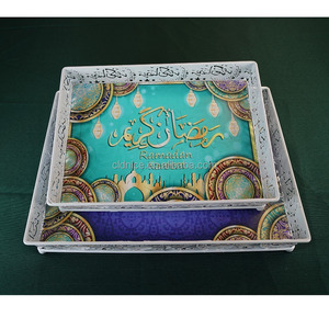 Bonito <span class=keywords><strong>2022</strong></span> personalizado Ramadán Eid bandeja para servir comida musulmana Ramadán bandeja Matel bandeja Ramadán suministros de decoración - Product Image 2