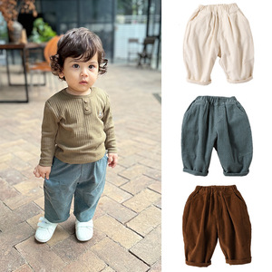 Pantalon en velours côtelé pour bébé automne et hiver garçons filles tout-petits automne pantalon ample droit en coton assorti - Product Image 2