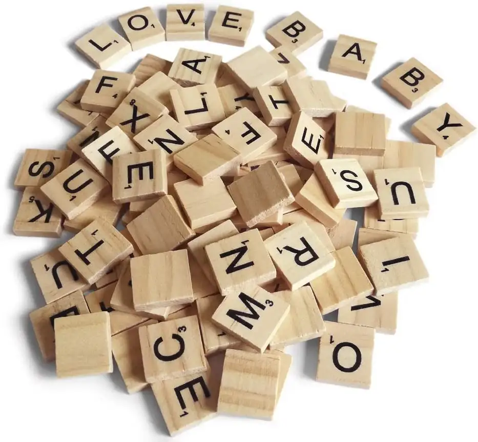28482 120 pezzi fai da te decorazione regalo in legno lettere di piastrelle di legno per fare sottobicchieri alfabeto e gioco di parole incrociate Scrabble