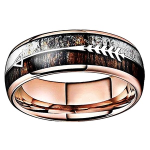 SZ CHENG JEWELERS Vogue joyería tungsteno banda anillo 8MM cúpula ciervo asta <span class=keywords><strong>Koa</strong></span> madera y flecha con incrustaciones hombres anillos de boda - Product Image 6