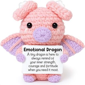 Poupée en laine rose en forme de cochon, faite à la main au crochet, avec carte positive, décorations créatives pour la maison, kit de matériel avec tutoriel en anglais - Product Image 1