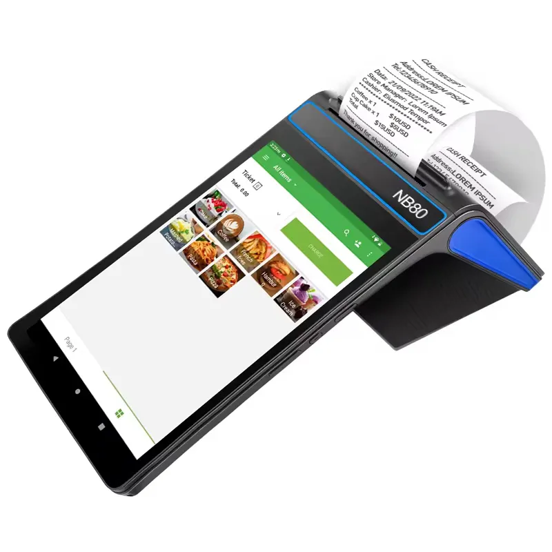 Android 12 80 mét nhiệt nhãn cầm tay di động thiết bị đầu cuối POS 8 inch Tablet Android 12 wifi 4 gam POS hệ thống máy in 80 mét Bluetooth