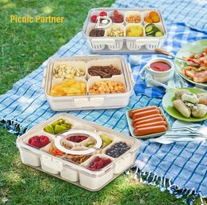 Récipient à épices portable en plastique scellé pour la <span class=keywords><strong>cuisine</strong></span> Stockage de collations Boîte de plateau de service de légumes divisée empilable avec couvercle et poignée - Product Image 2