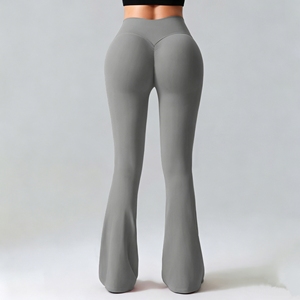 Pantalon de yoga évasé taille haute pour femme, effet froncé aux fesses, sensation seconde peau, respirant, contrôle du ventre, pour la gym - Product Image 4