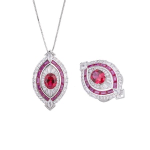 Bijoux de mode écologiques en cuivre, ensemble bague et collier pour femme avec zircon rouge 8*10MM, design encastré, pour un cadeau de la Saint-Valentin - Product Image 1