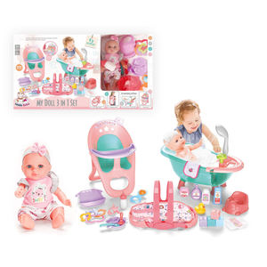 Poupée en vinyle de 12 pouces, ensemble de soins 3 en 1, berceau, chaise haute, baignoire avec douche, accessoires d'alimentation, cadeau d'apprentissage précoce pour enfants - Product Image 2