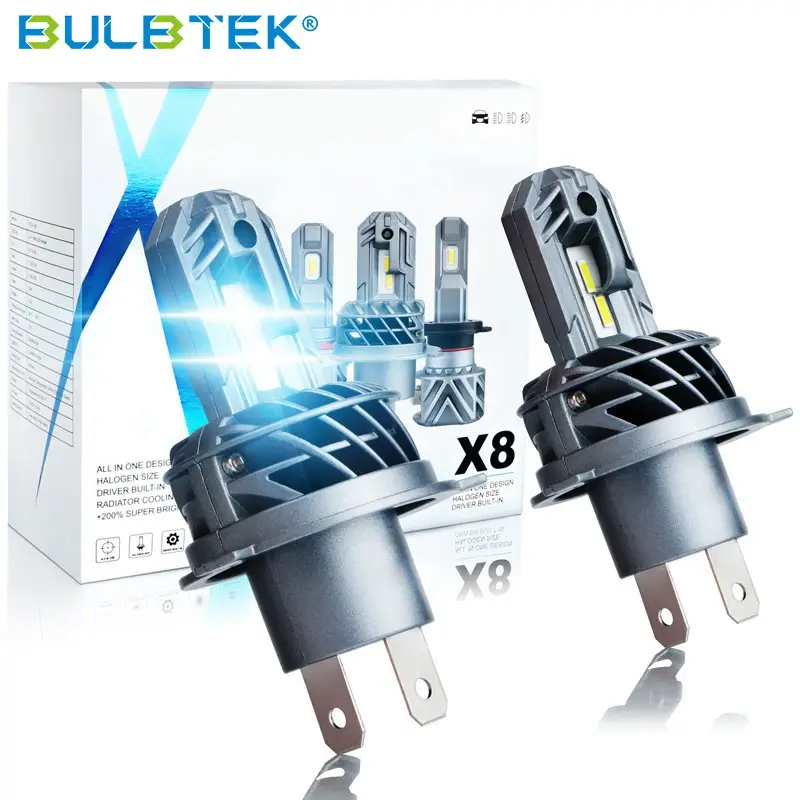 BULBTEK X8 H4 led head light for car small size headlight bulb h4 high brightness led light for car 12v