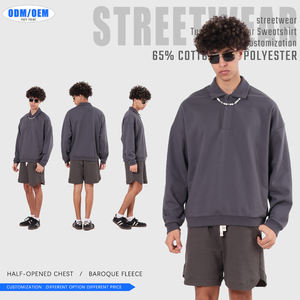 Sudadera de Forro Polar Oversize para Hombre, Estilo Urbano, Cuello Vuelto, Abertura Parcial en el Pecho, Diseño Liso, Colección Otoño - Product Image 4