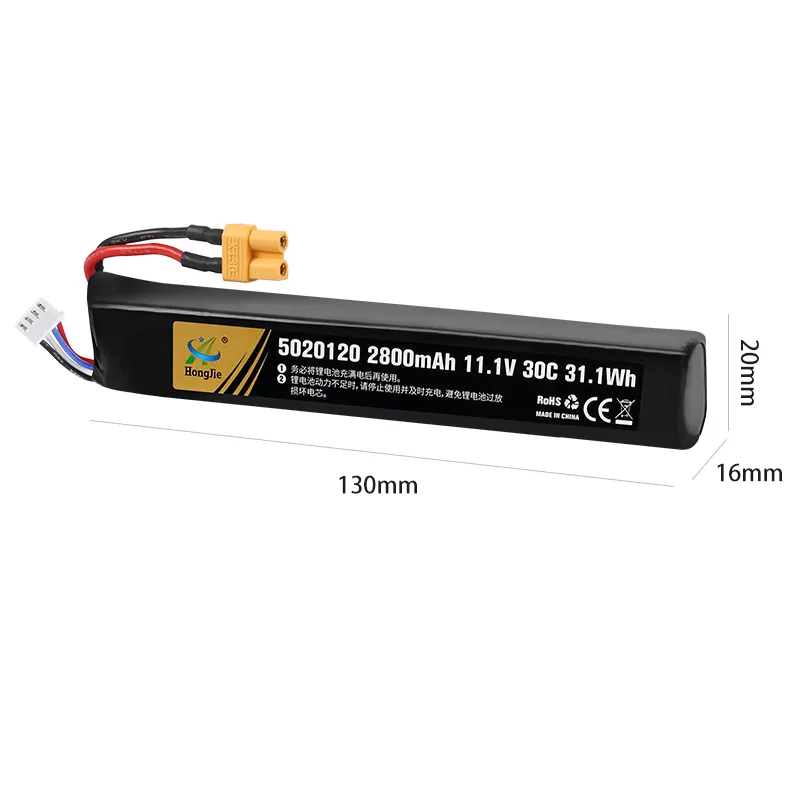 Fabrika polimer pil 5020120 30C 11.1V 2800mAh yumuşak kurşun elektrikli oyuncak su tabancası lityum demir hücre