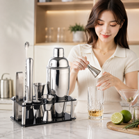 Ensemble de shaker à cocktails en acier inoxydable 9 pièces avec support en acrylique, outils de bar Cobbler, doseur, passoire, pilon, becs verseurs, kit de barman